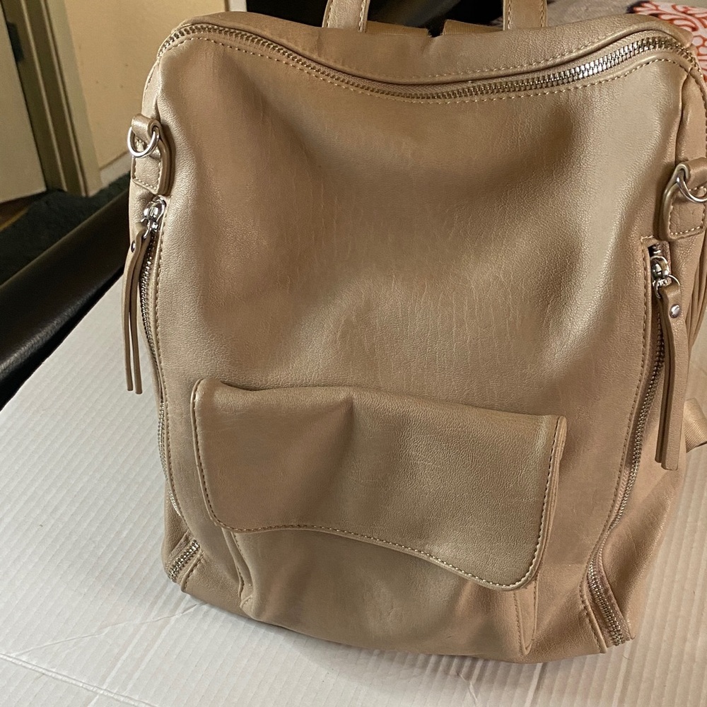 Chic Beige Leather Backpack